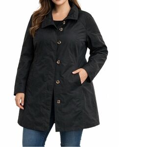 Eddie Bauer Women's Black All Weather Button Up Trench Coat